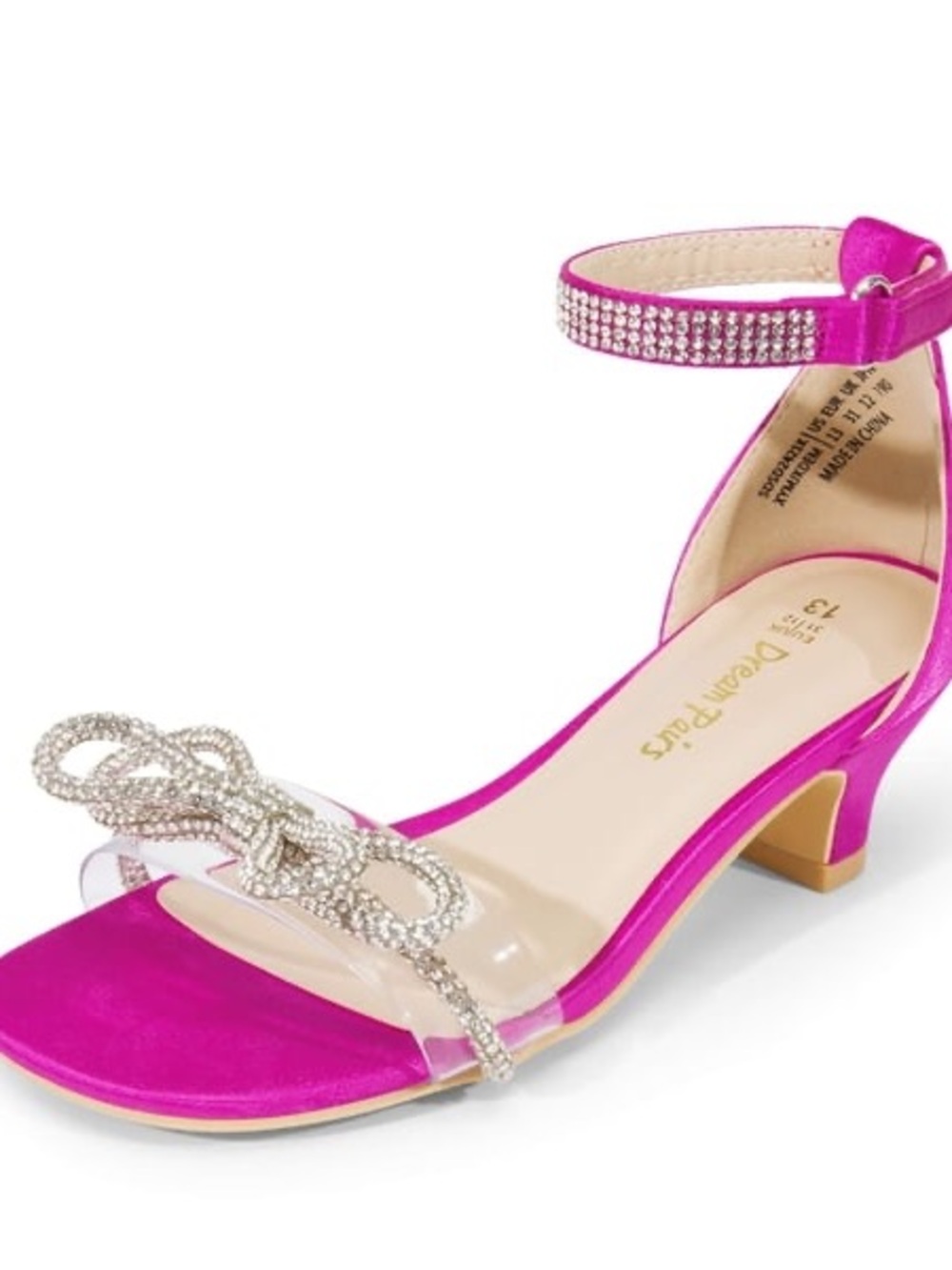 DREAM PAIRS Girls Hot Pink Low Heel Ankle Strap Dress Sandals Kids Size 5 🩷🎀✨